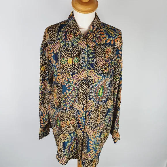 Vintage retro funky print long sleeve shirt top M L - Picture 9 of 9